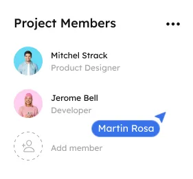 Project members list with roles and invite teammate